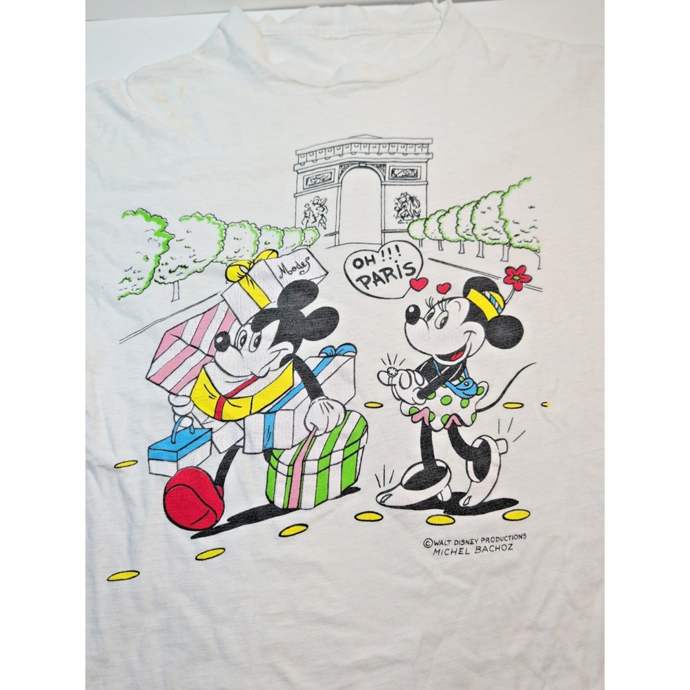 Vintage Michel Bachoz Paris Disney Mickey Minnie White Tshirt Paris France S